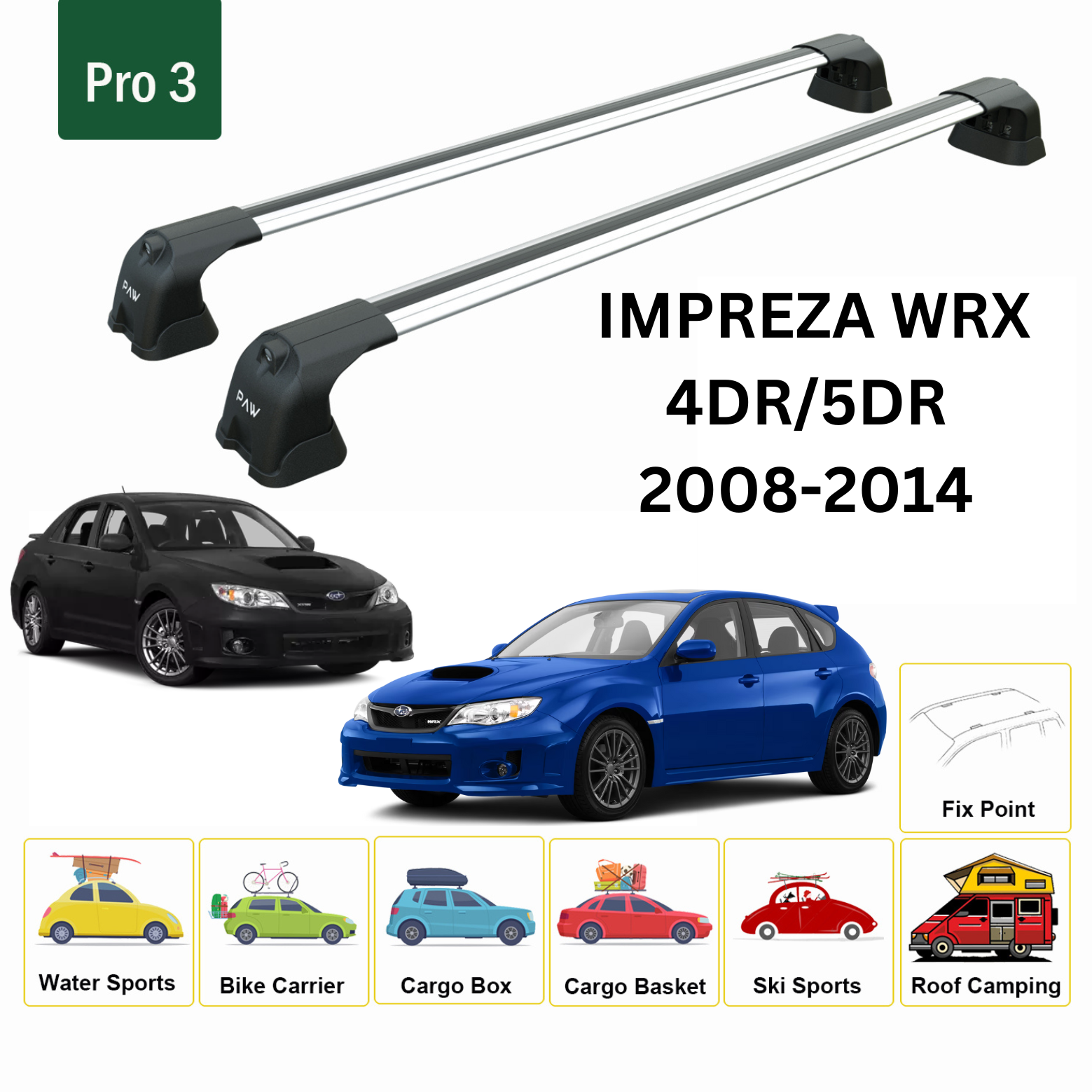 For Subaru Impreza WRX 2008-14 Roof Rack Cross Bar Metal Bracket Fix Point Alu Silver For Subaru Impreza WRX 2008-14 Roof Rack Cross Bar Metal Bracket Fix Point Alu Silver